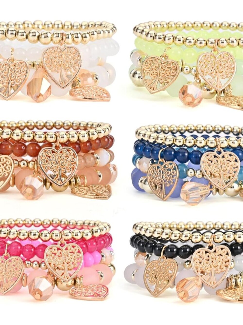 Bohemian Bracelet Sets for Women - 6 Sets Stackable Stretch Bracelets Multi-colo